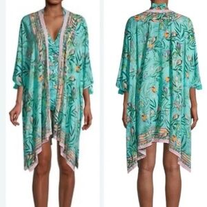 Johnny Was Taina Tropical Kimono Turquoise NWT Size Small $228 Resort Cover Up